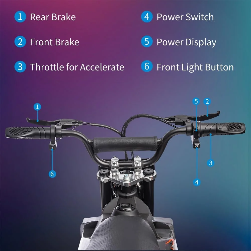36V Electric Dirt Bike for Kids, Ride on Motorcycle 350W Brushless Motor Variable Speed to 15.5MPH with LED Headlight, Leather Seat,Front+Back Brake for Teens Max Load 175lbs,Black