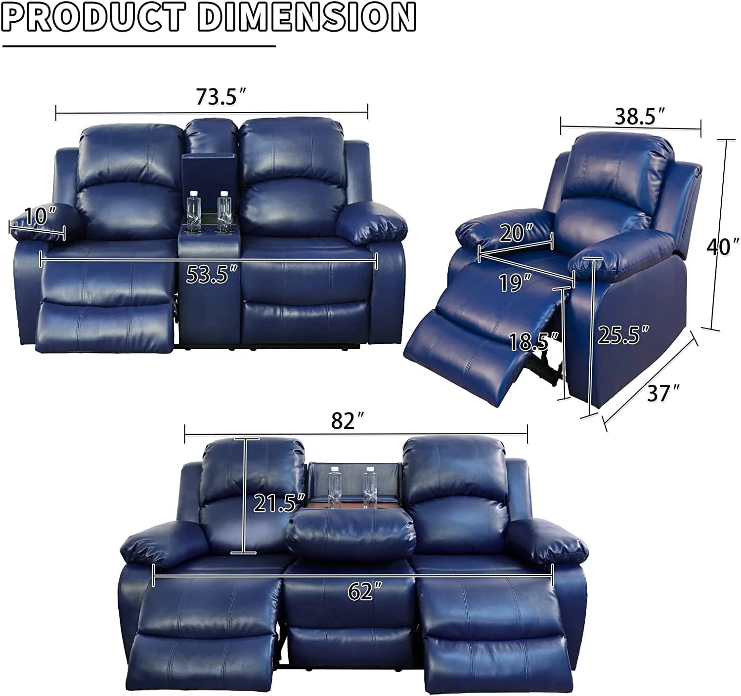 2 Piece Manual Recliner Sofa Couch, Home Theater Seating with Cup Holders, Living Room Furniture Sofa Set for Home Office (Sofa + Loveseat)