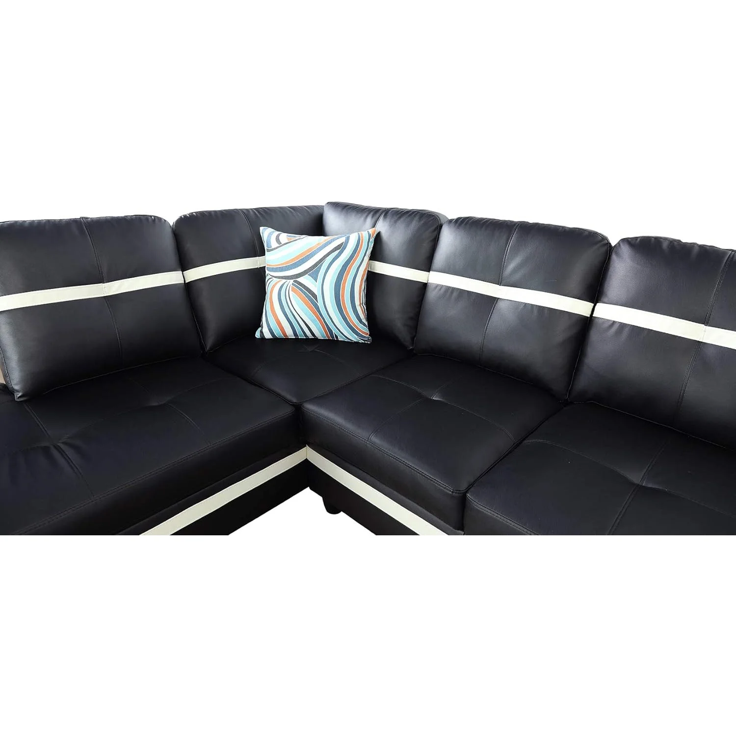 Ainehome 103.5" Leather Sectional Sofa Set, 3-Piece L-Shaped Living Room Couch Sets with Chaise Storage Ottoman and Pillows, Black