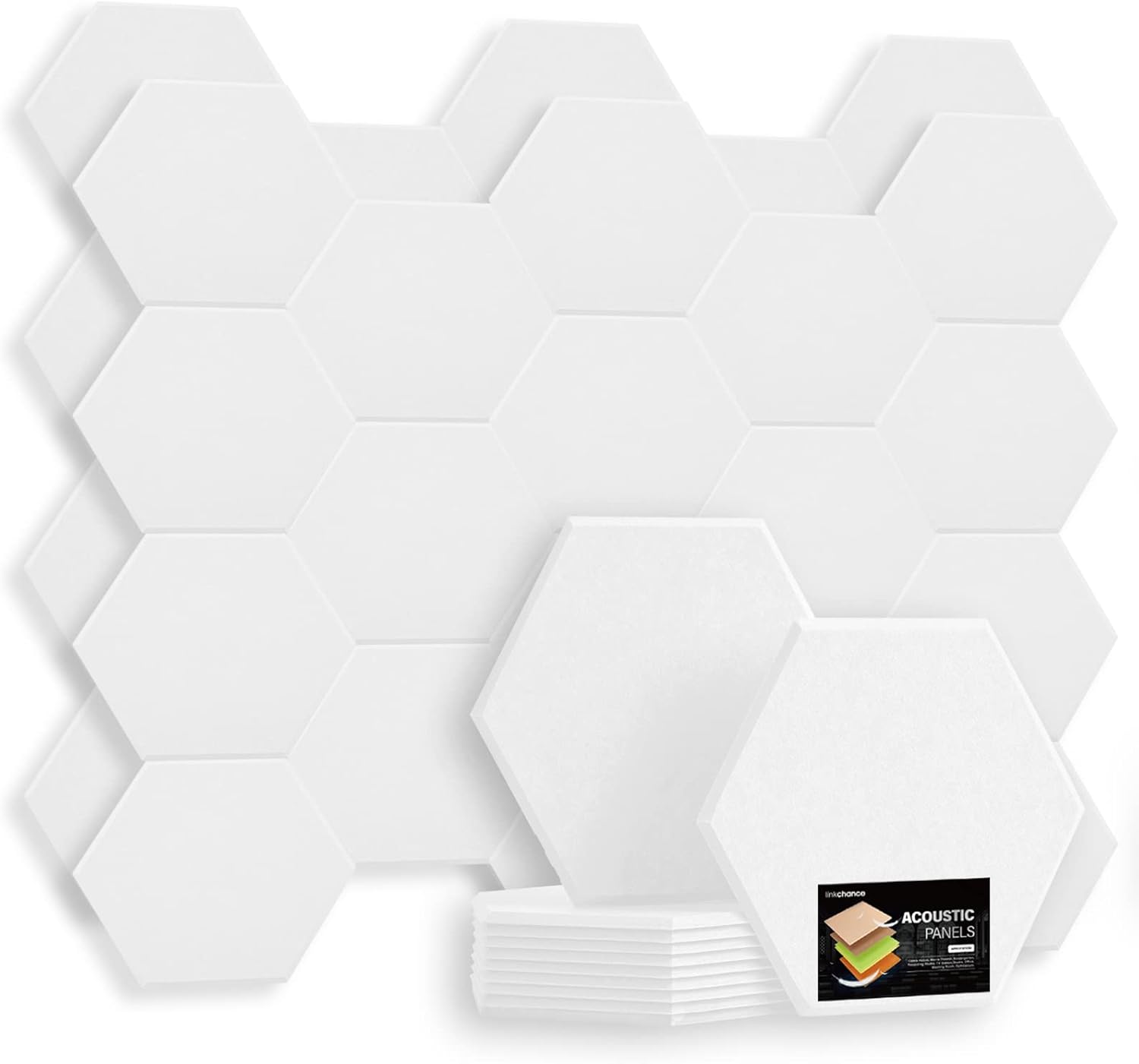 LINKCHANCE Acoustic Panels - Sound Absorbing Wall Panel - Decorative Sound Proof Dampening Wall Padding 14x 13x 0.4 Studio Recording Acoustical Treatments Panel (12 Pack, White) Pack of 2