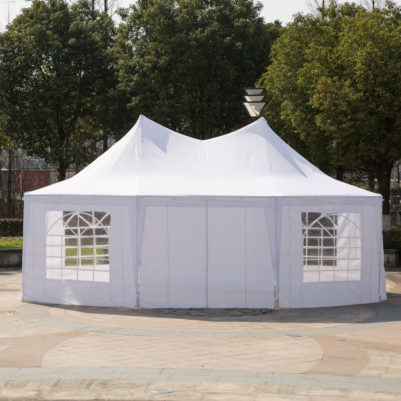 Outsunny 22 x 16 Large Octagon 8-Wall Party Canopy Gazebo Tent - White
