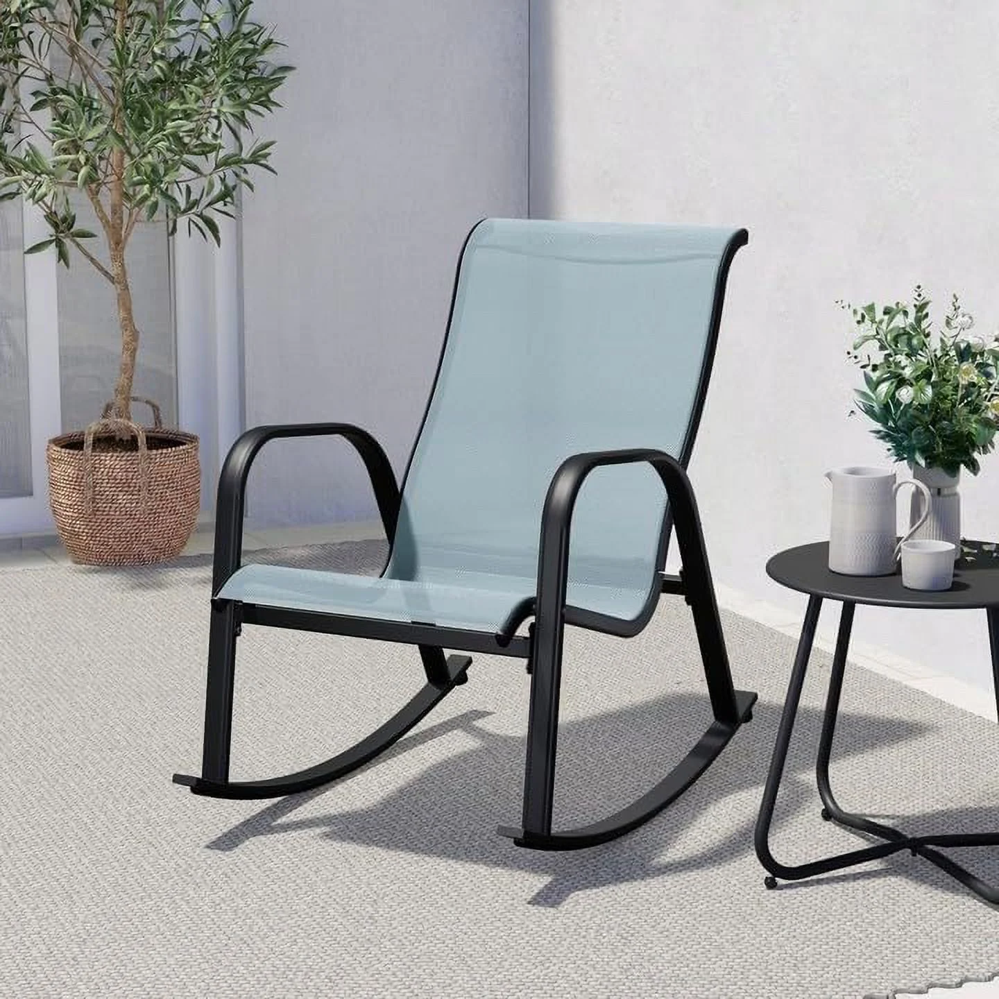 Grand Patio Outdoor Adult Rocking Chair Set of 2 for Porch All-weather Steel Rocker Chair for Patio, Balcony, Garden Deck, Backyard, Blue