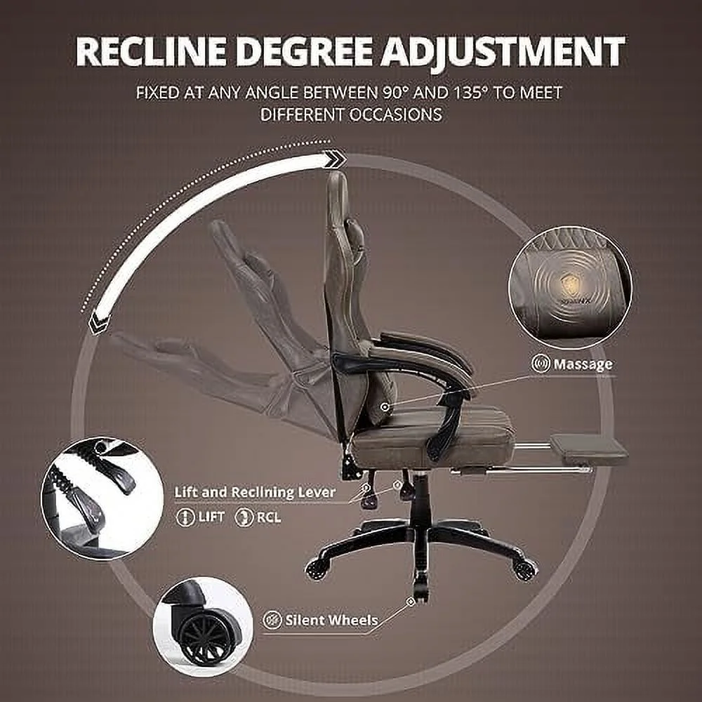 Gaming Chair Breathable PU Leather Gamer Chair with Pocket Spring Cushion  Ergonomic Computer Chair with Massage Lumbar Support Adjustable Swivel Task Chair with Footrest(Black)