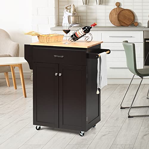 IFANNY Kitchen Island, Small Rolling Cart with Drawers, 2 Door Cabinet, Spice Rack & Towel Handle, Kitchen Carts on Wheels with Storage, Modern Island Table for Kitchen, Dining Room, Restaurant