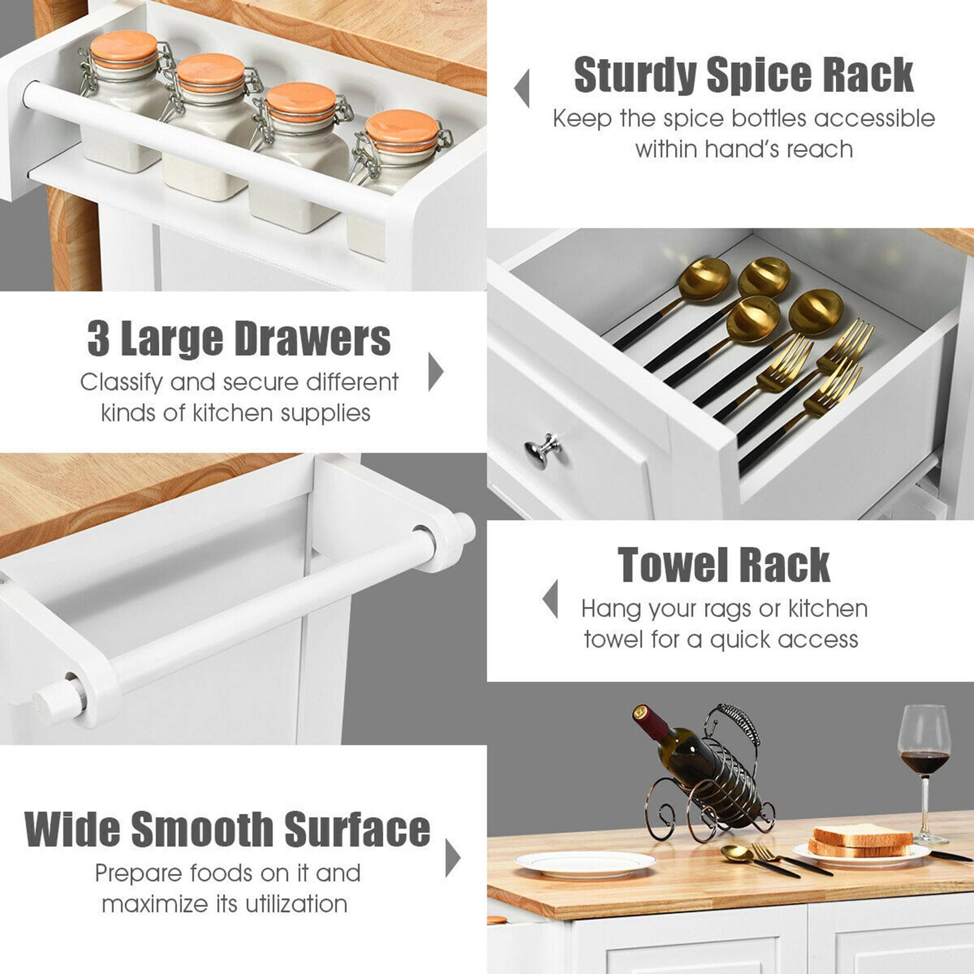 Gymax Drop-Leaf Kitchen Island Trolley Cart Wood Storage Cabinet w/ - See Details - Kitchen Cart - White
