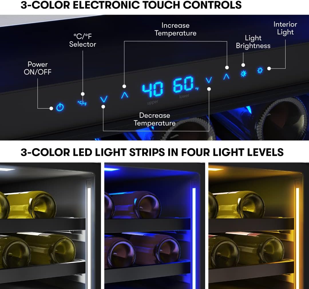 Zephyr Presrv 24" Wine Fridge Dual Zone Panel Ready Under Counter - Countertop Wine Cooler Cellars Small Cabinet Wine Refrigerator Home Bar Chiller Freestanding ENERGY Star certified, 45 Bottles