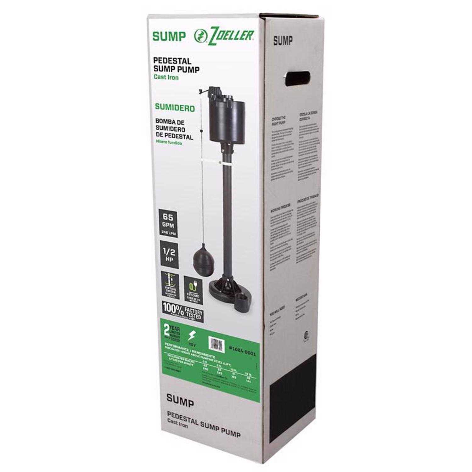Zoeller 1/2 HP 3900 gph Cast Iron Vertical Float Switch AC Pedestal Sump Pump - Shop Hardware Tools Online Store