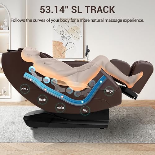 MYNTA 2025 Massage Chair Full Body, Zero Gravity SL Track Full Body Massage Recliner Chairs with Calf Heating, Thai Strectch, M1820 Brown