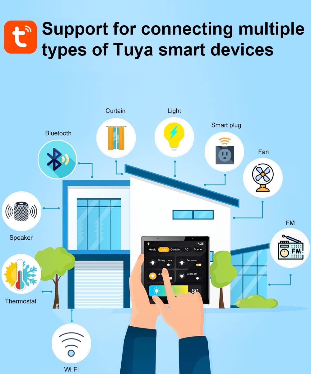 Smart Home Control Panel, Dimmer and Background Music Player, 4'' Switch Panel in-Wall Touchscreen Control for Various Tuya Smart Appliances, White