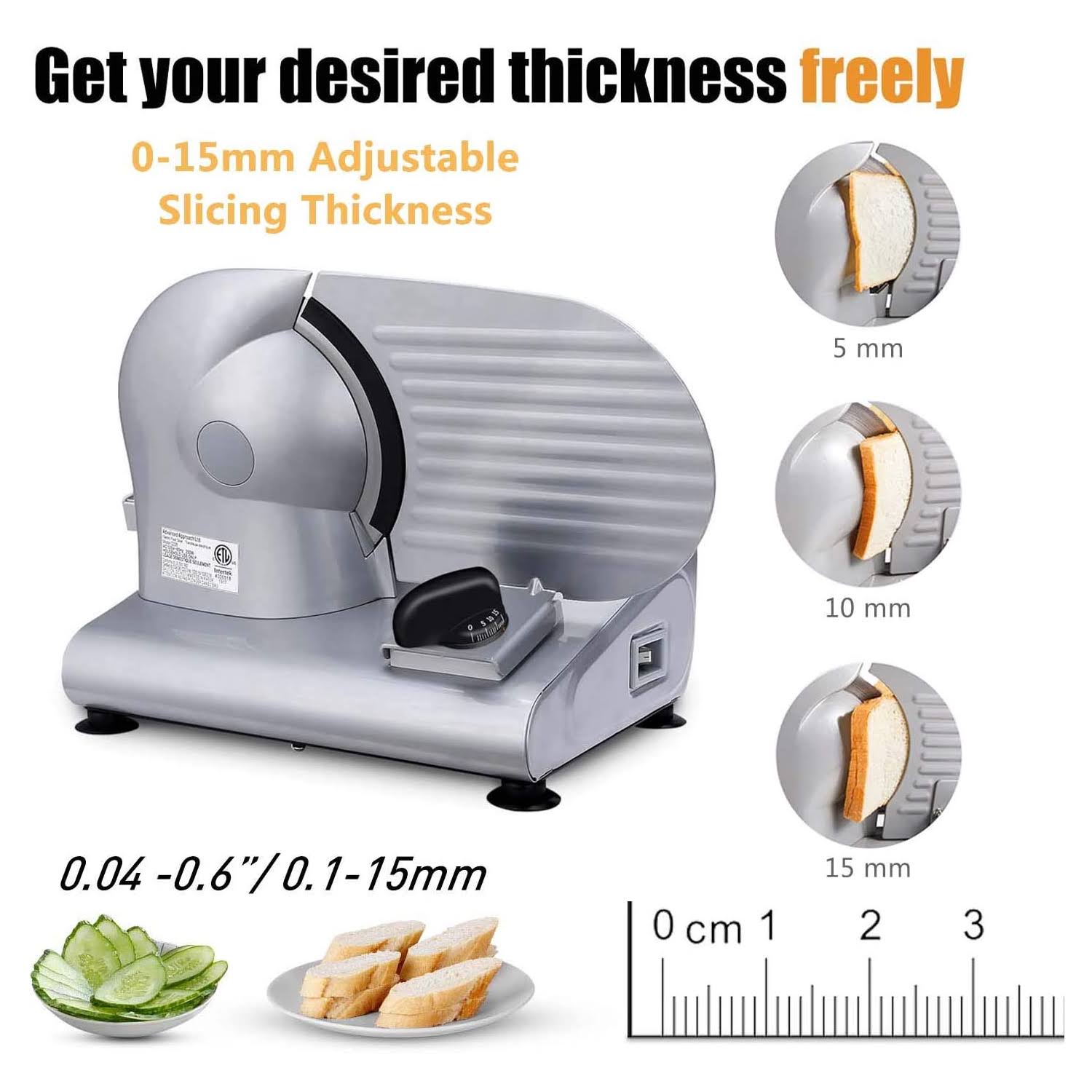 Cusimax Meat Slicer 200W Electric Deli Food Slicer, Silver