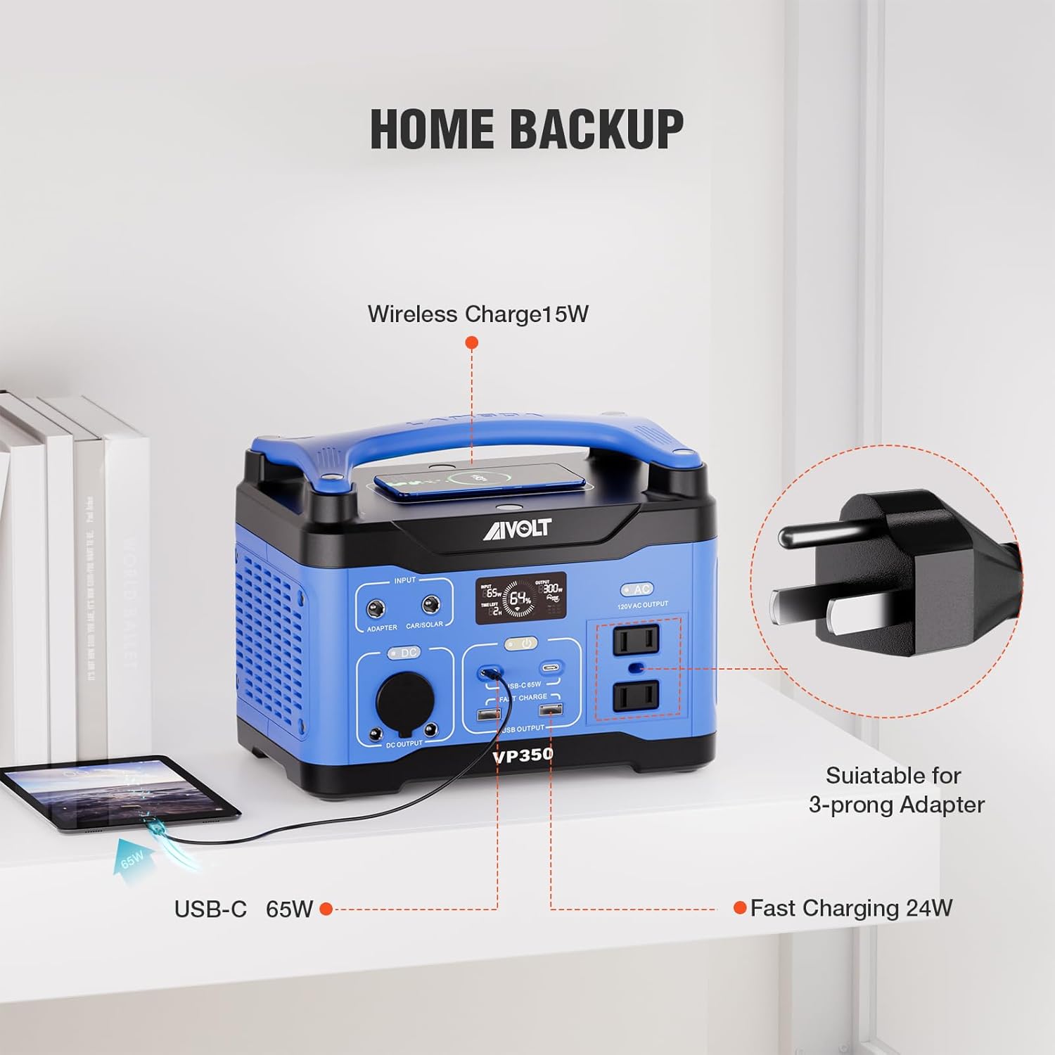 AIVOLT Portable Power Station 300W/266Wh Solar Powered Generator, Backup Lithium Battery with LED Light 120V Pure Sine Wave AC Outlets(Surge 600W), USB-C Ports, for Outdoor Camping Home CPAP Backup