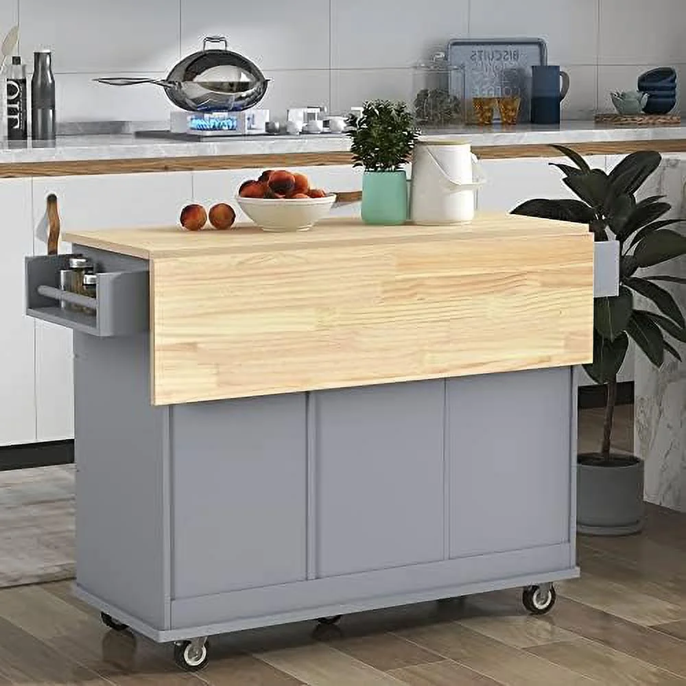 TJCGDTY Rolling Kitchen Island Cart with Folding Drop Leaf and  Cabinets  Kitchen Cart on Wheels with Spice Rack  Towel Rack and 3 Drawers  Dark Blue - Curated Treasures Market