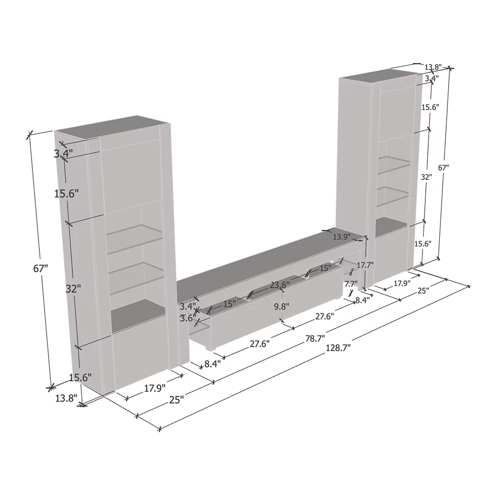 Milano Set 200-BK-BK Modern Wall Unit Entertainment Center