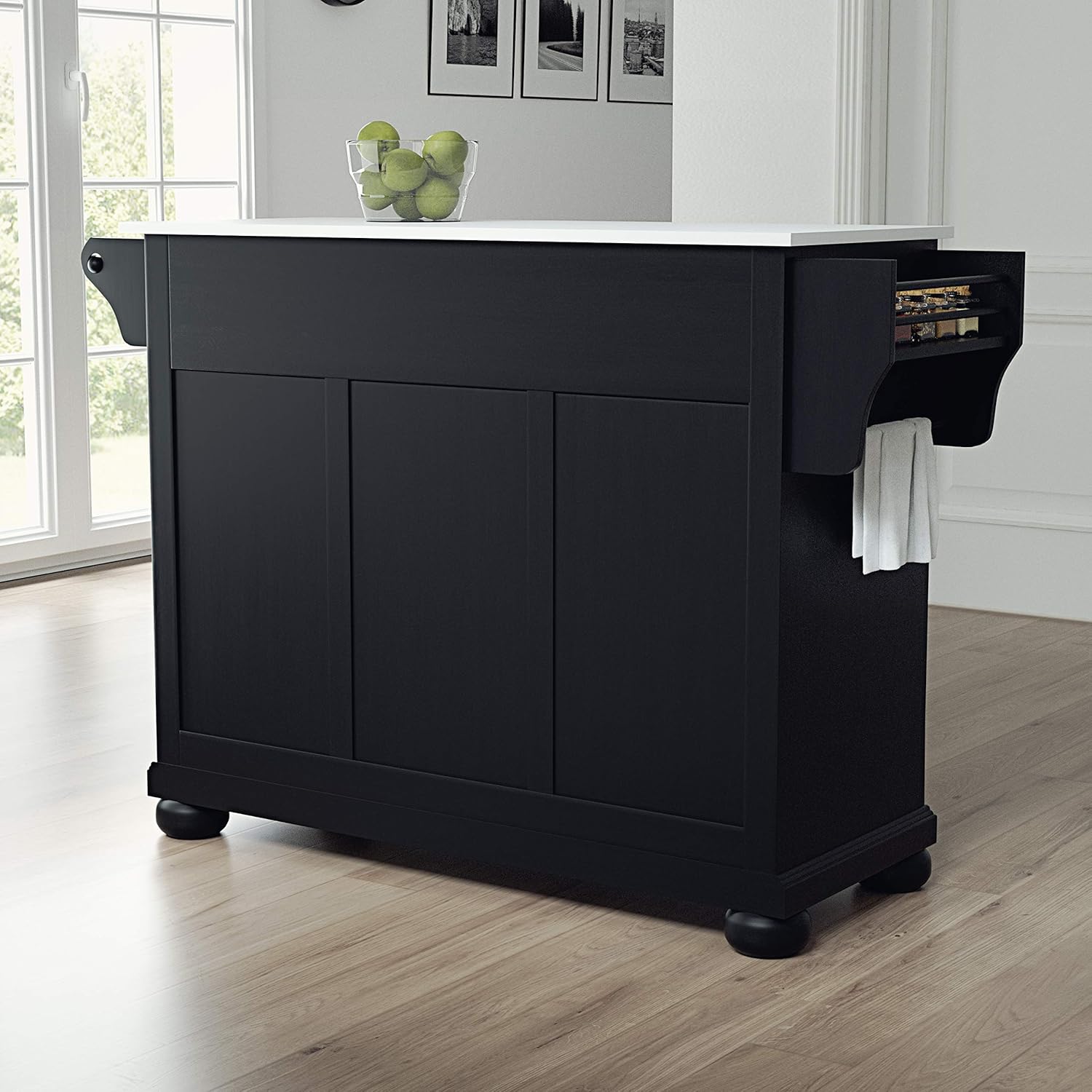 Crosley Furniture Alexandria Full Size Kitchen Island with Solid White Granite Top, Black