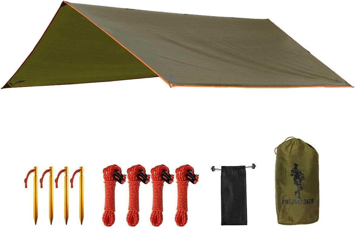 FREE SOLDIER Waterproof Portable Tarp Multifunctional Outdoor Camping Traveling Awning Backpacking Tarp Shelter Rain Tarp