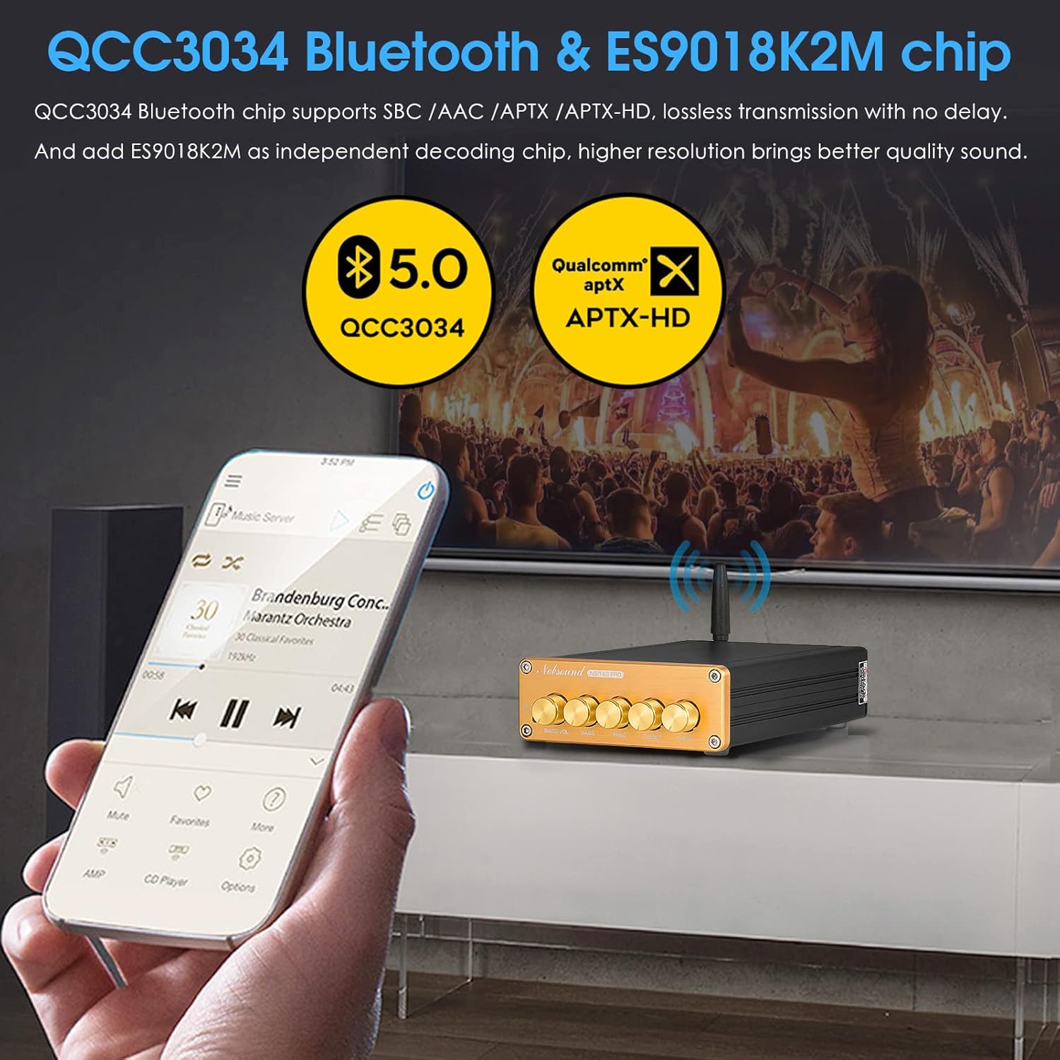 HiFi 2.1 Channel Digital Amplifier Bluetooth 5.0 Receiver Mini Stereo Audio Amp