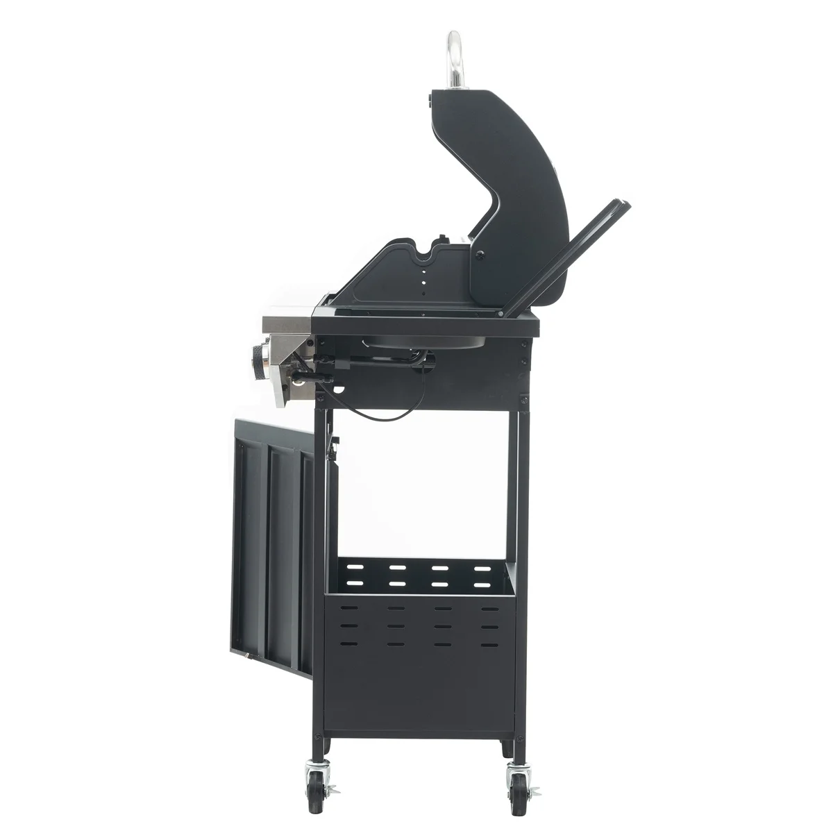 Highsound 3 Burner BBQ Propane Gas Grill with Side Burner, Stainless Steel 37,150 BTU Patio Garden Barbecue Grill with Thermometer, Black