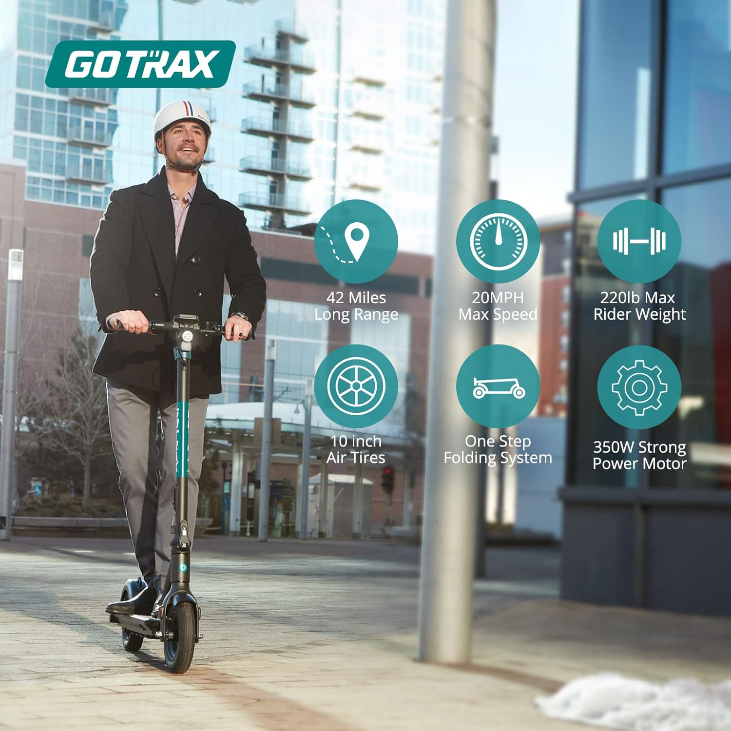 Gotrax GMAX Electric Scooter, 10" Pneumatic Tire, Max 42 Mile & 20Mph by 350W Motor, Double Anti-Theft Lock, Bright Headlight and Taillight,Foldable and Cruise Control Electric Scooter for Adult