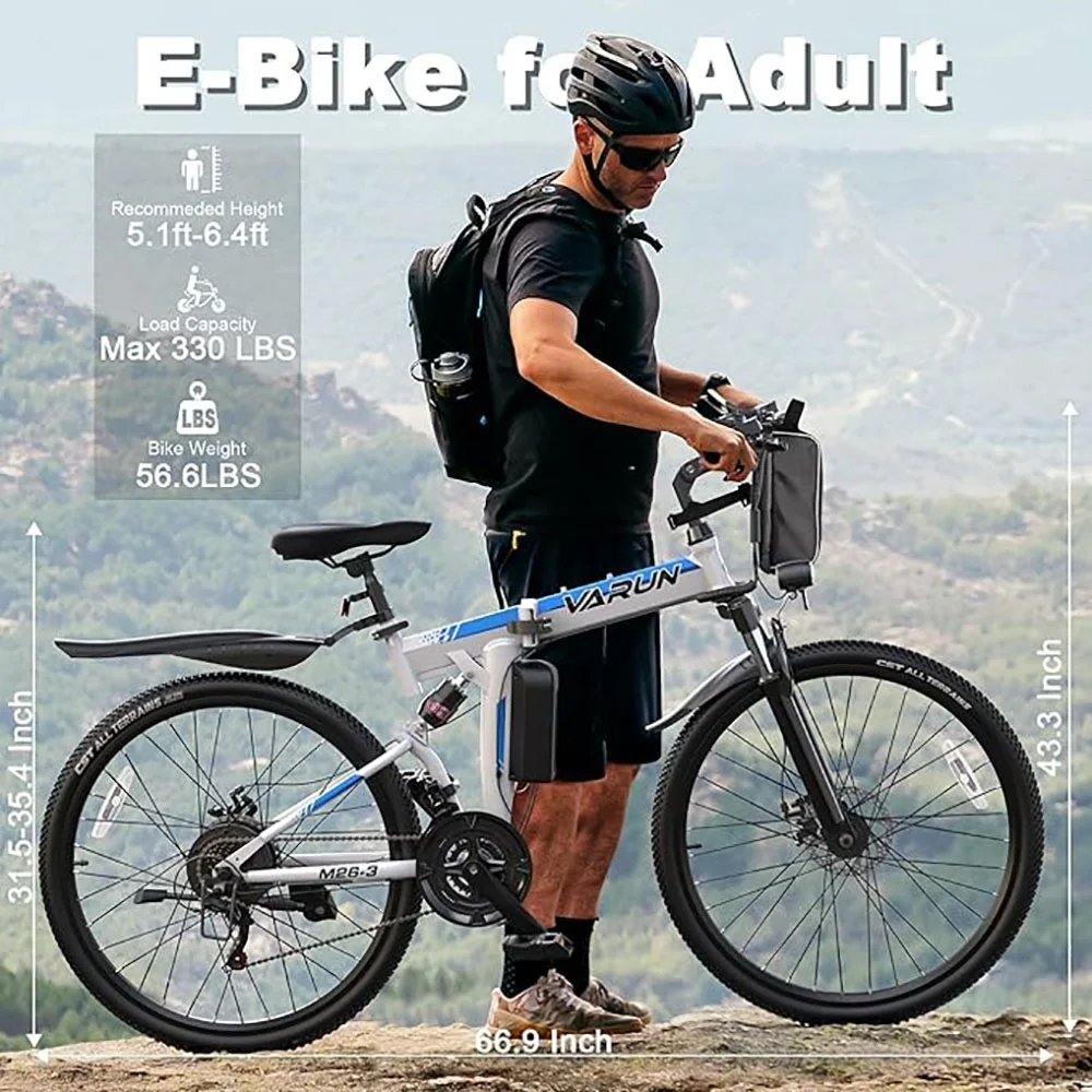 VARUN Electric Bike for Adults Foldable Ebike Peak 750W Motor, with 48V Removable Battery, up to 20+MPH 50 Miles, 21-Speed Gears & Dual Hydraulic Suspension