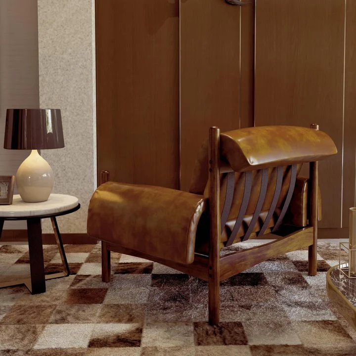 Rustic Accent Chair Vintage  Chairhigh density foam Mid Century Tall Back Chair with Arms Solid Wood Legs for Reading Living Room Bedroom Waiting Room (Brown)
