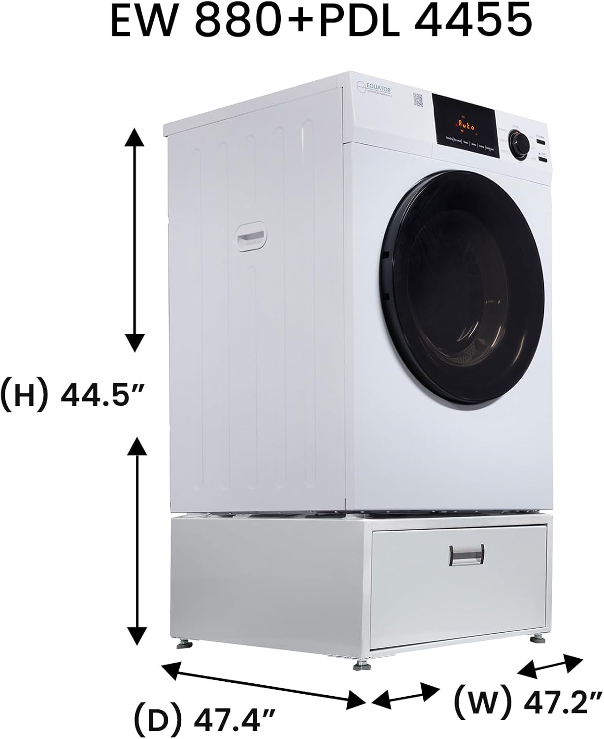 Equator Complete Laundry Set Washer 1.9cf 110V+Vented Dryer 220V+ Pedestals