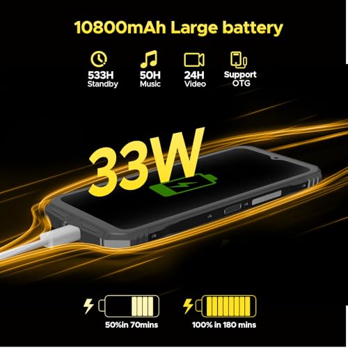 DOOGEE S Punk Rugged Smartphone Unlocked, 10800mAh Battery Rugged Phone, 16GB+256GB Cell Phone Android 14, 126dB Speaker, 6.58" FHD+90Hz,50MP+16MP,LED Light/Dual SIM/NFC/OTG/Face ID/Fingerprint, Dark