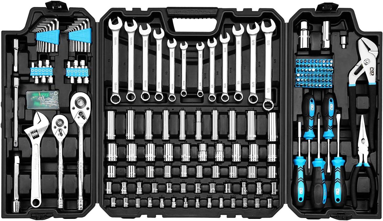 Prostormer 228-Piece Mechanics Tool Set, General Purpose Mixed Sockets and Wrenches Auto Repair Tool Kit with Plastic Storage Case