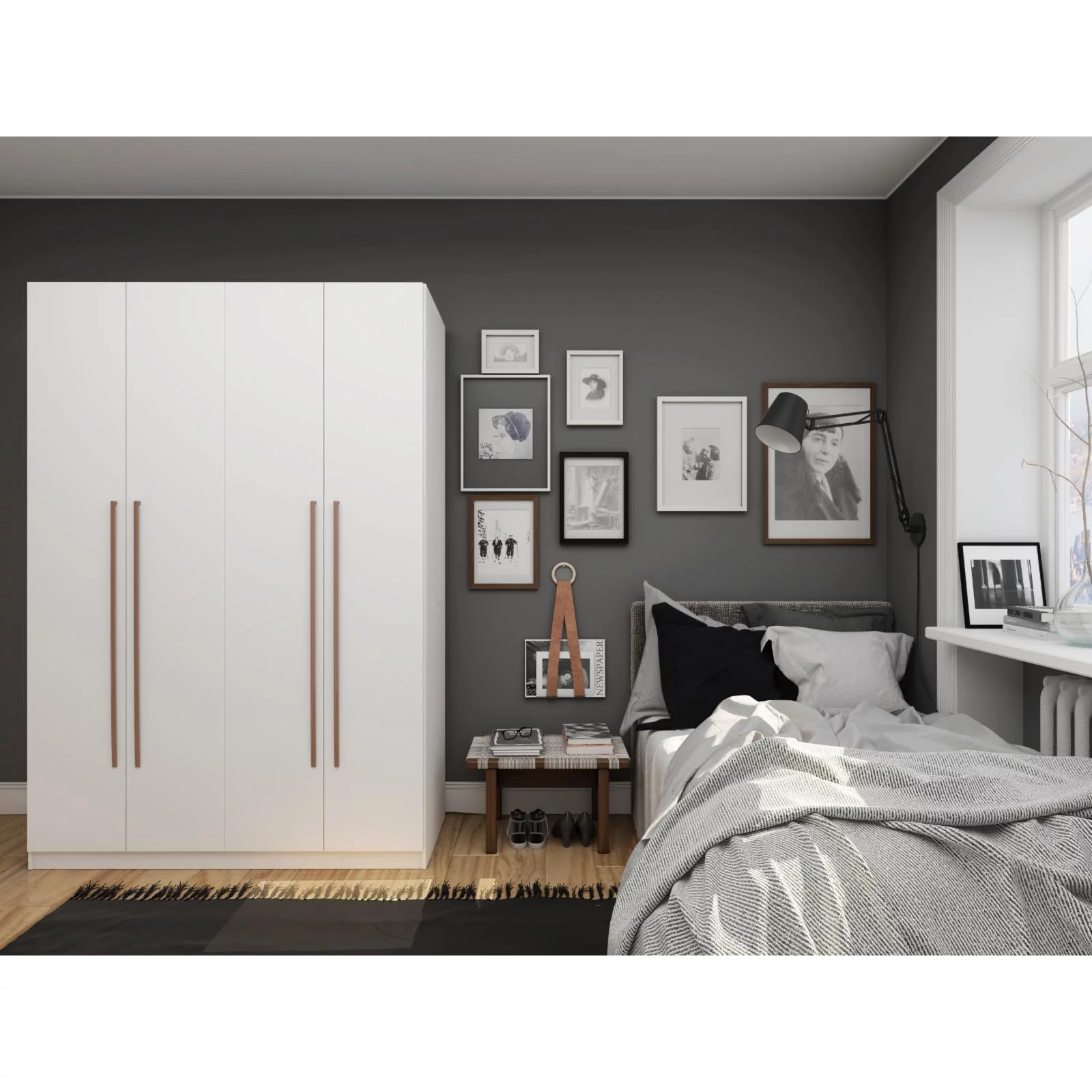 Manhattan Comfort Gramercy 2-Sectional Wood Wardrobe Armoire Closet in White