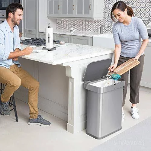 simplehuman 58-Liter Rectangular Voice/Motion Sensor Trash Can in Rose Gold Stainless Steel