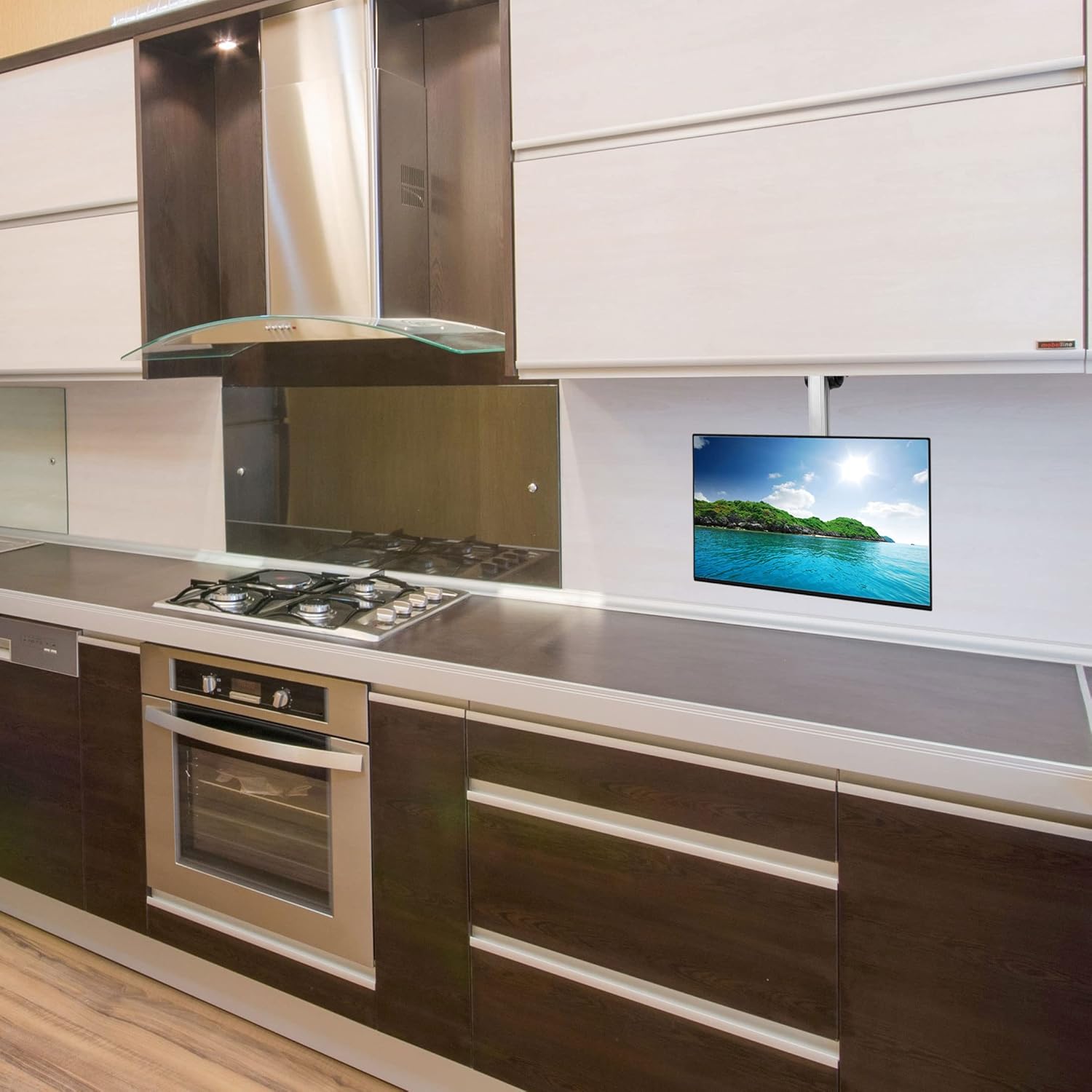 Mount-It! Flip Down TV and Monitor Mount | Ceiling Kitchen Overhead and Under Cabinet Mount | Fits Flat Screens 13 15 17 19 21.5 24 27 32 37 Inches | VESA Compatible 75 - 200 | Height Adjustable