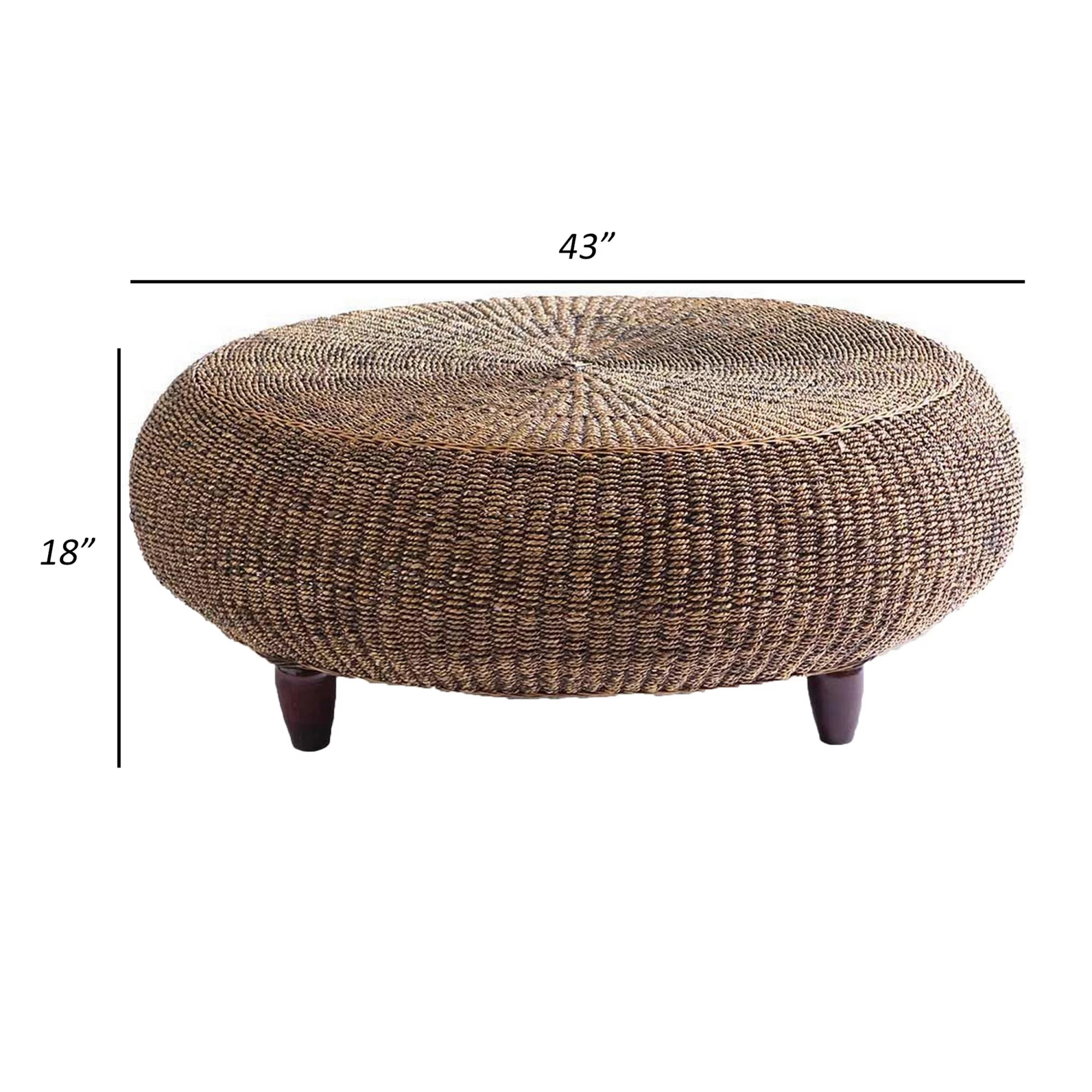 Benjara  43 in. Modern Round Table with Wicker Woven Hardwood Frame, Espresso Brown