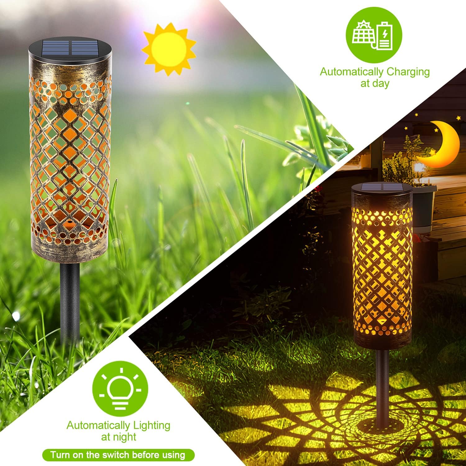 6 Pack Solar Pathway Lights Outdoor, KOOPER Solar Lights Bright Metal Retro Solar Garden Lights Decorative Waterproof Solar Powered Led Landscape Lighting for Path Lawn Patio Yard Walkway