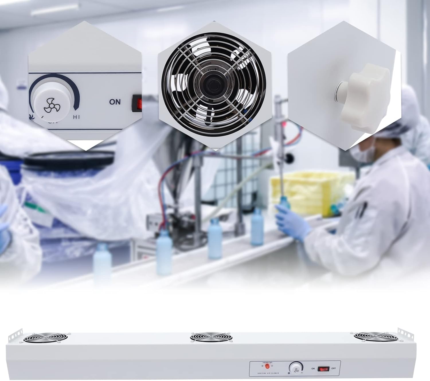 Ionizing Air Blower ESD Blowing Ionizer Static Elimination Ionic Drying Machine with 3 Fan Adjustable Angle Cleanroom Ionizer（1.39 m³/min 110v/60hz）