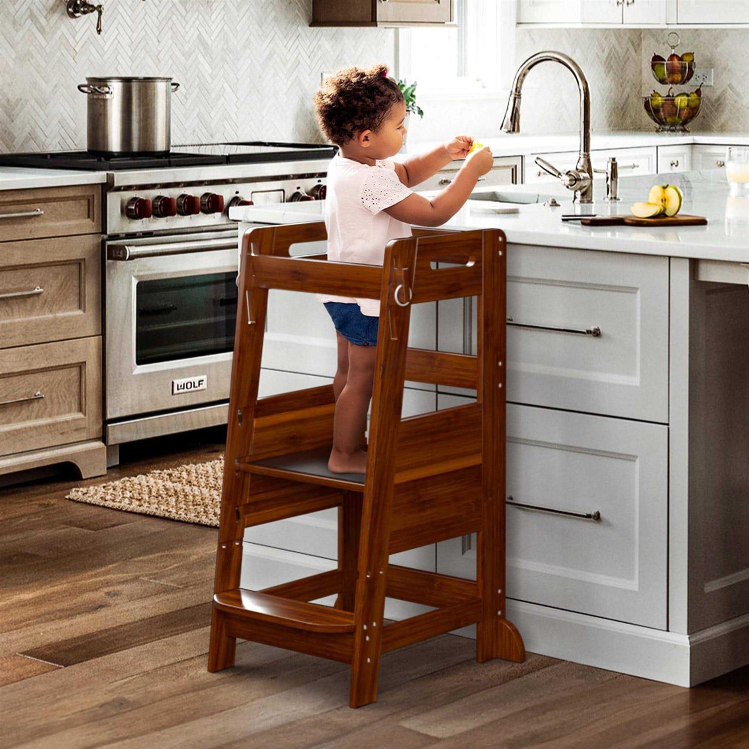 TOETOL Bamboo Toddler Kitchen Step Stool Helper Standing Tower Height Adjustable - Shop Hardware Tools Online Store
