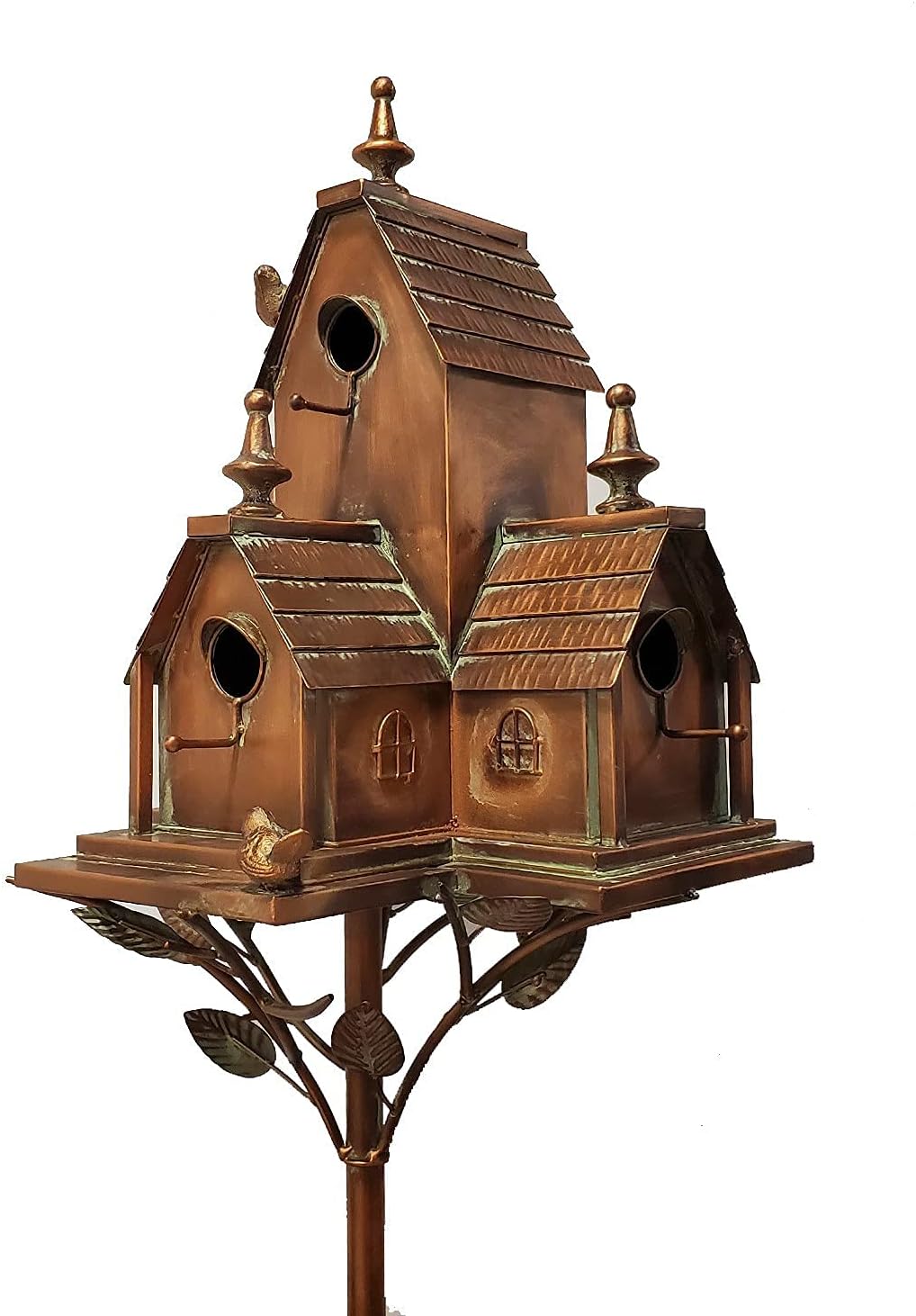 Zaer Ltd. Large Copper Colored Multi-Birdhouse Stakes, Room for 4 Bird Families in Each (Castle Home)