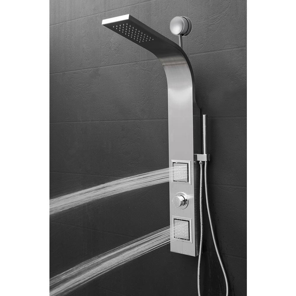 AKDY SP0024 39x22 2-Jet Easy Connect Shower Panel System in Stainless Steel with Rainfall Shower Head and Handheld Shower Wand