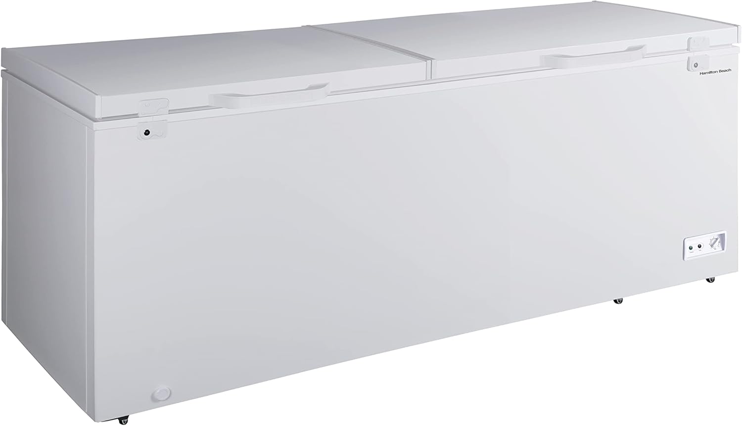 Hamilton Beach 25 Cu. Ft. Garage Ready Chest Freezer, White Deep Freezer, Adjustable Thermostat, Easy Defrost Drain, Double Door Lid, for Storage, Hunting, Large Family - 29"D x 79"W x 38"H