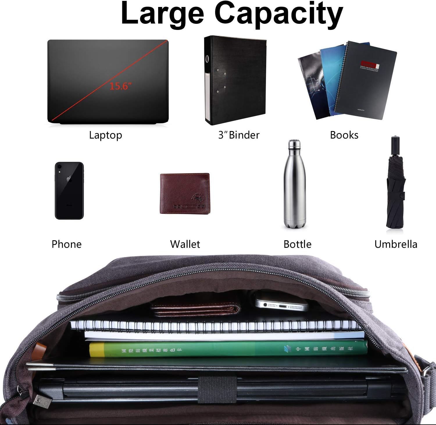 Estarer Laptop Messenger Bag 17-17.3 Inch Water-resistance Canvas Shoulder Bag for Work College