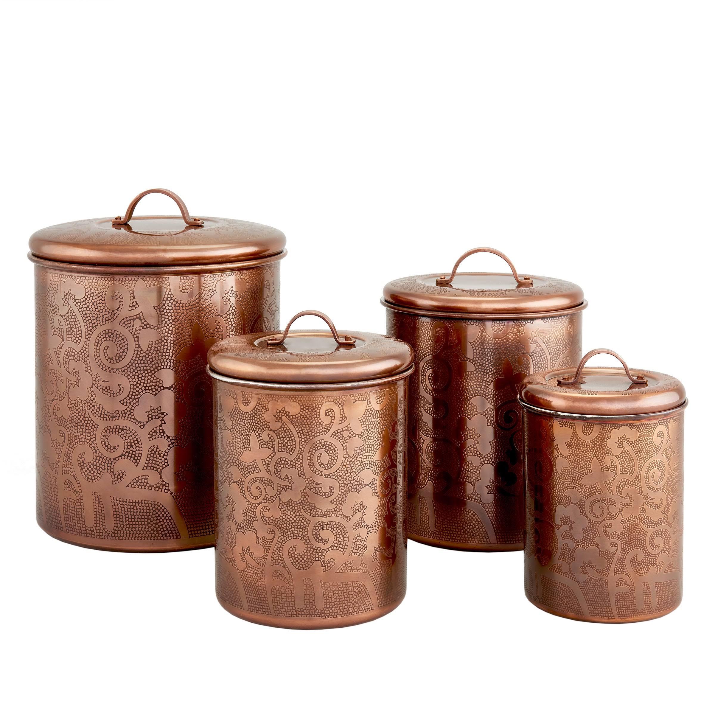 Old Dutch 1392CU Avignon Antique Copper Etched Canister - Set of 4