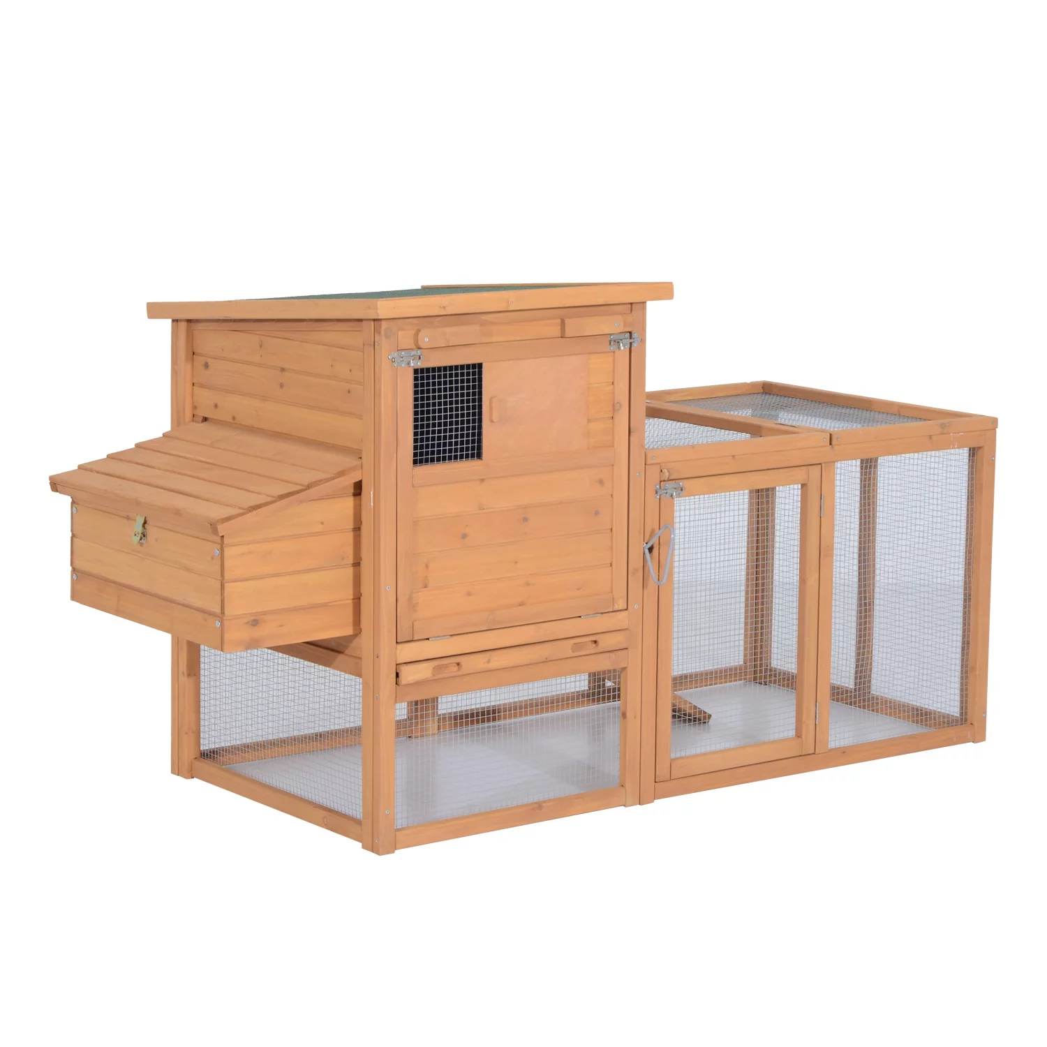 Pawhut Wooden Hen House Backyard Chicken Coop with Outdoor Run and Nesting Box, 75" - Curated Treasures Market