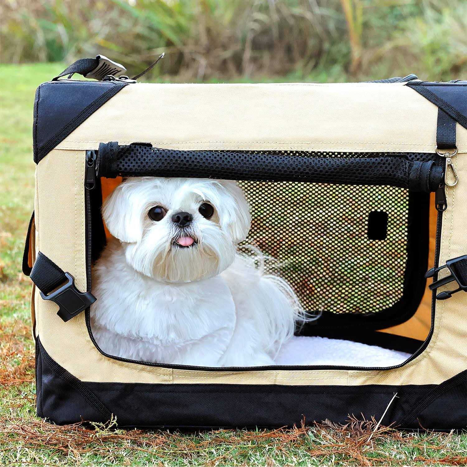 Pettycare Collapsible Dog Crate Dogs 4-Door Foldable Soft Dog Kennel with Chew Proof Mesh Windows - Pet Supplies online store