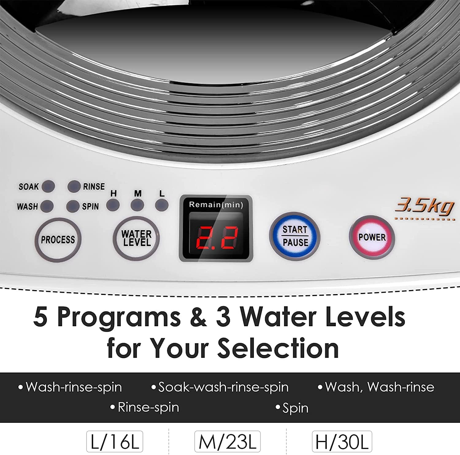 FUTADA Full Automatic Washing Machine, 8 Lbs Capacity Laundry Washer & Spin w/Drain Pump, Long Hose, Portable Compact Washing Machine for Camping, Dorms, Apartments
