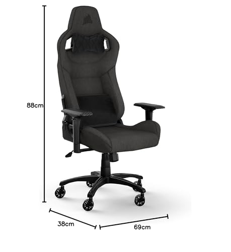 Corsair T3 Rush Fabric Gaming Chair (2023) – Racing-Inspired Design – Soft Fabric Exterior – Padded Neck Cushion – Memory Foam Lumbar Support – Adjustable Seat Height – Charcoal