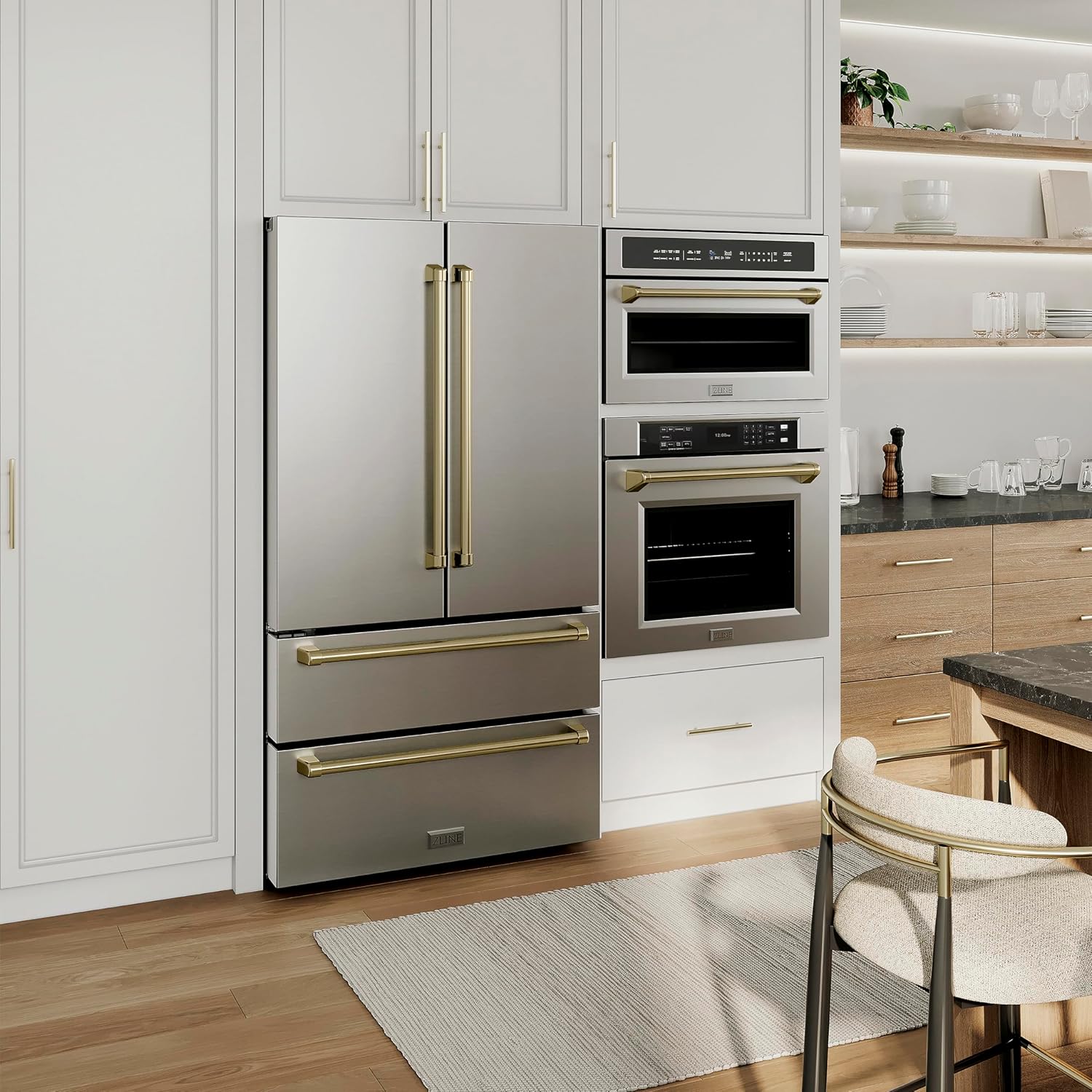 ZLINE Autograph Edition 30” 1.6 cu ft. Built-in Convection Microwave Oven in Stainless Steel and Champagne Bronze Accents