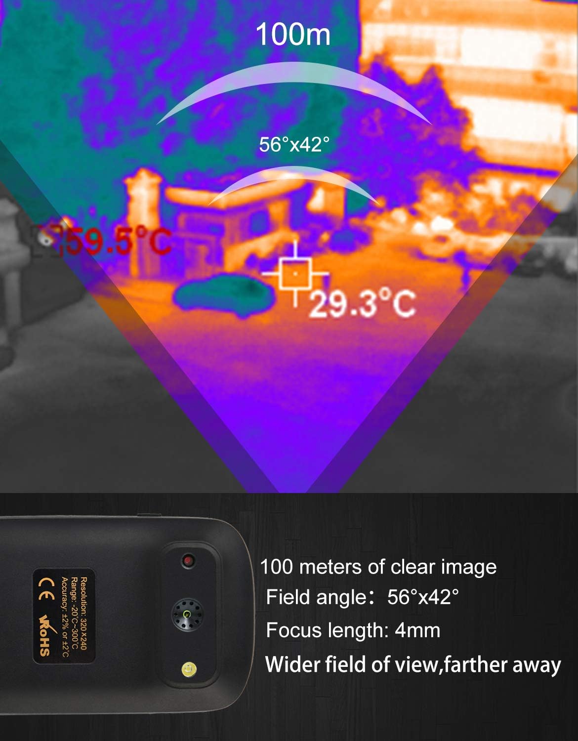 320 x 240 IR Resolution Thermal Camera, Pocket-Sized Infrared Camera with 76800 Pixels Real-Time Thermal Image, Temperature Measurement Range -4&deg;F to 572&deg;F, Mini IR Thermal Imager, Hti-Xintai