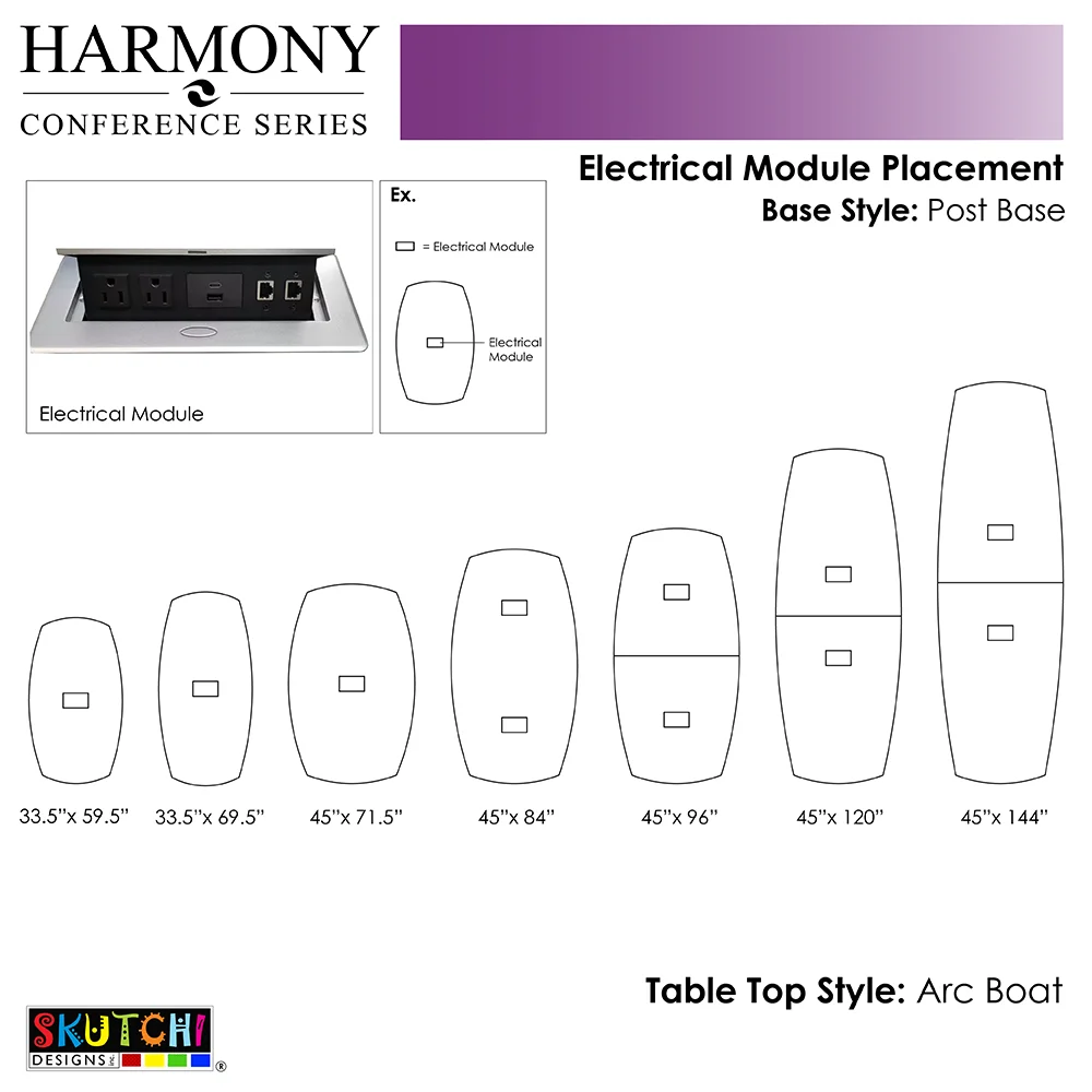 10 Person Arc Boat Conference Room Table with Power Modules Post Legs