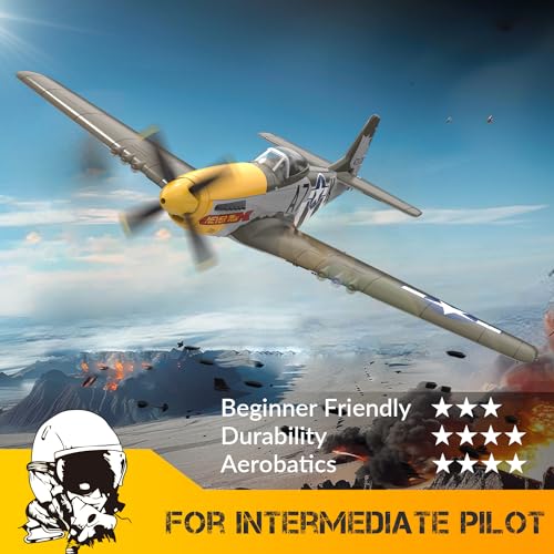 VOLANTEXRC RC Plane, 4 Channel Remote Control Airplane Fighter RTF with 6-Axis Gyro, 3 Modes & Aerobatics Easy to Fly, 2.4GHz Radio Controlled Aircraft for Beginners, Boys & Adults, P51D Mustang, Red
