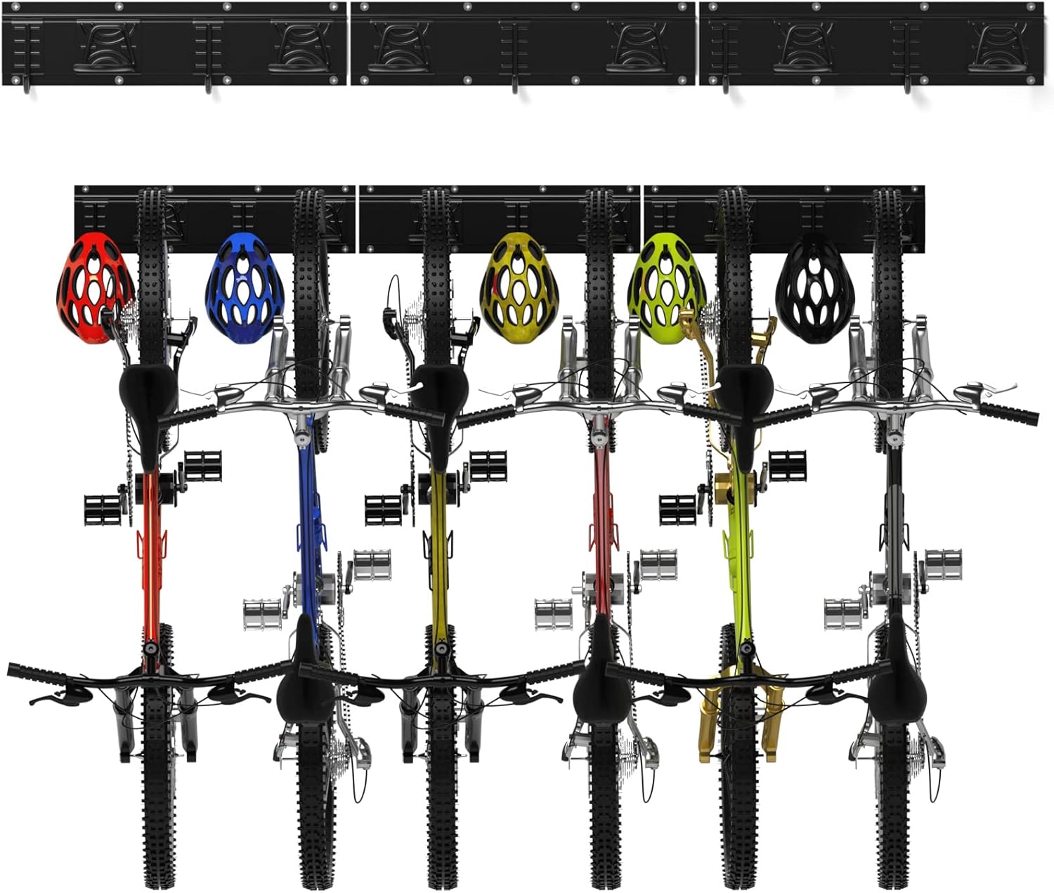 Yorkmills Bike Rack Garage Bike Storage Rack Wall Mount Garage Organizers Vertical Bicycles Hanger for 6 Bicycles with Adjustable Bike Hooks for Home Indoor Up to 500lbs(6 bike hooks+5 helmet hooks) Pack of 2