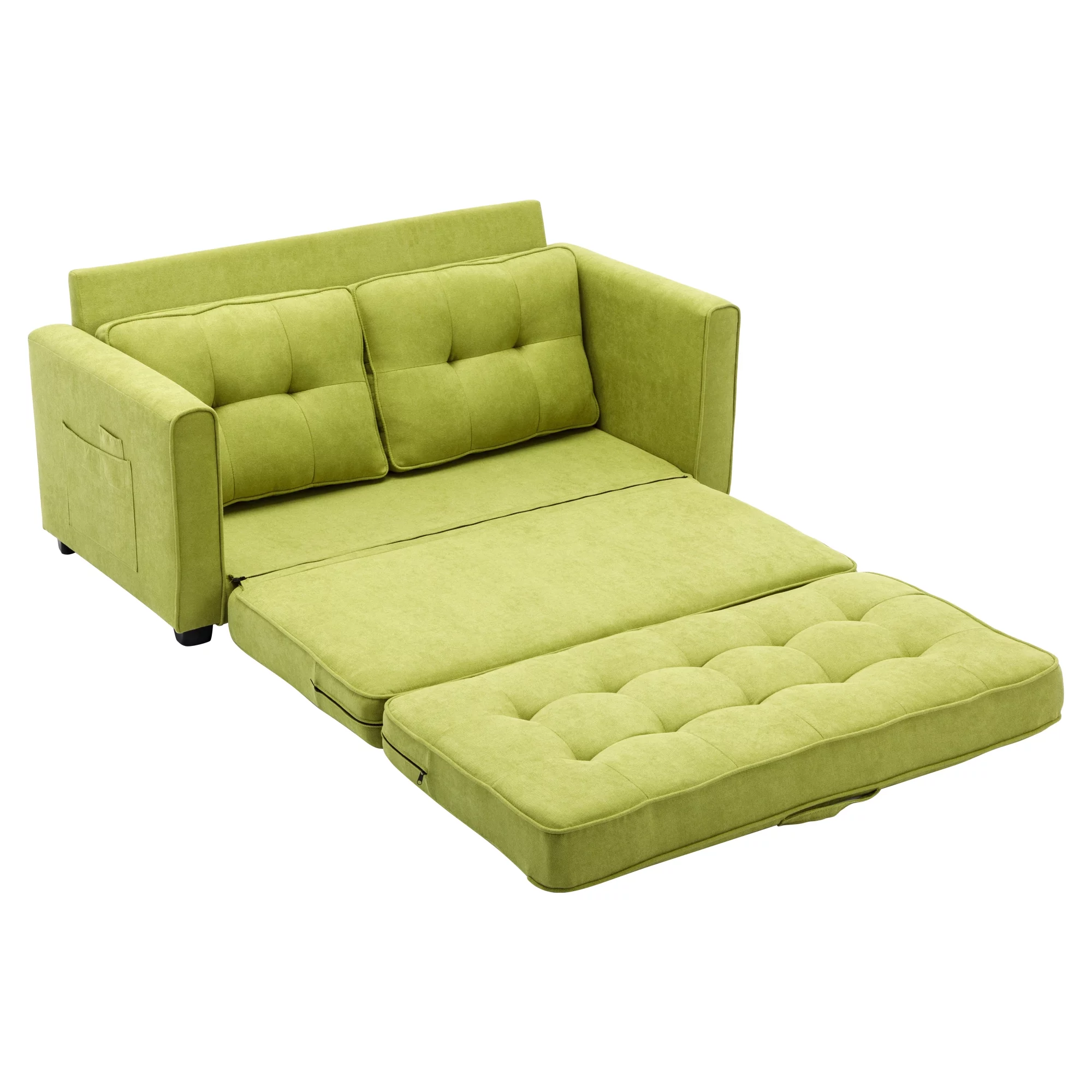 Churanty Convertible Sofa Bed Pull Out Sleeper Loveseat Sofa Chenille Upholstered Couch with Side Pockets for Small Space,Green - Curated Treasures Market