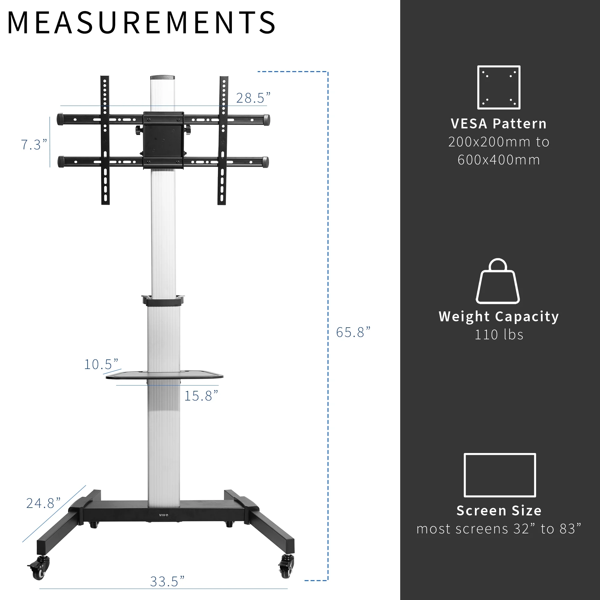 VIVO Heavy Duty TV Cart for Flat Screen Panel Mobile Stand fits 32" to 83"
